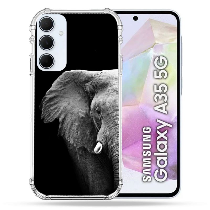 Coque Renforcé Pour Samsung Galaxy A35 5G Animal Elephant Noir