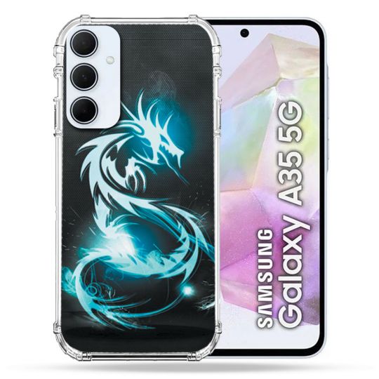Coque Renforcé Pour Samsung Galaxy A35 5G Fantastique Dragon Bleu