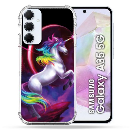 Coque Renforcé Pour Samsung Galaxy A35 5G Fantastique Licorne Arc en ciel