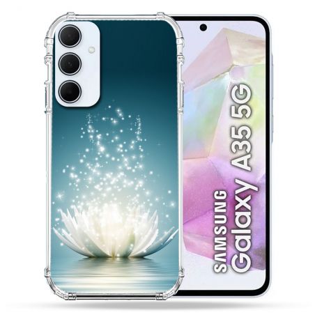 Coque Renforcé Pour Samsung Galaxy A35 5G Fleur Lotus Blanc
