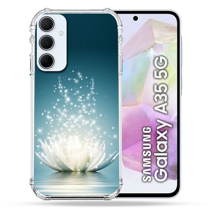 Coque Renforcé Pour Samsung Galaxy A35 5G Fleur Lotus Blanc