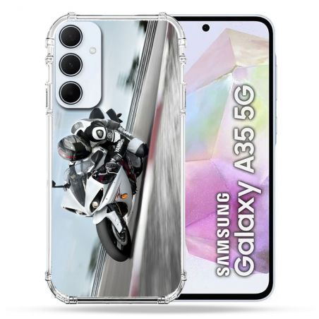 Coque Renforcé Pour Samsung Galaxy A35 5G Moto Course GP Blanche