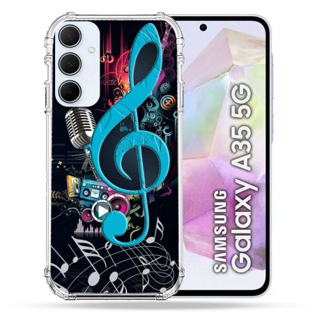 Coque Renforcé Pour Samsung Galaxy A35 5G Musique Cle Sol Bleu