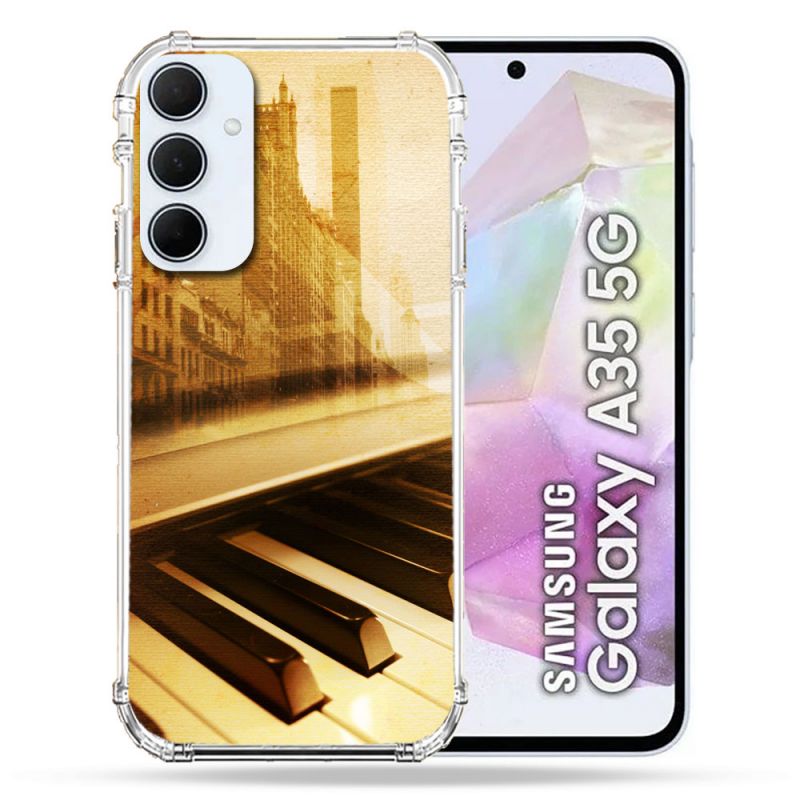 Coque Renforcé Pour Samsung Galaxy A35 5G Musique Piano Retro