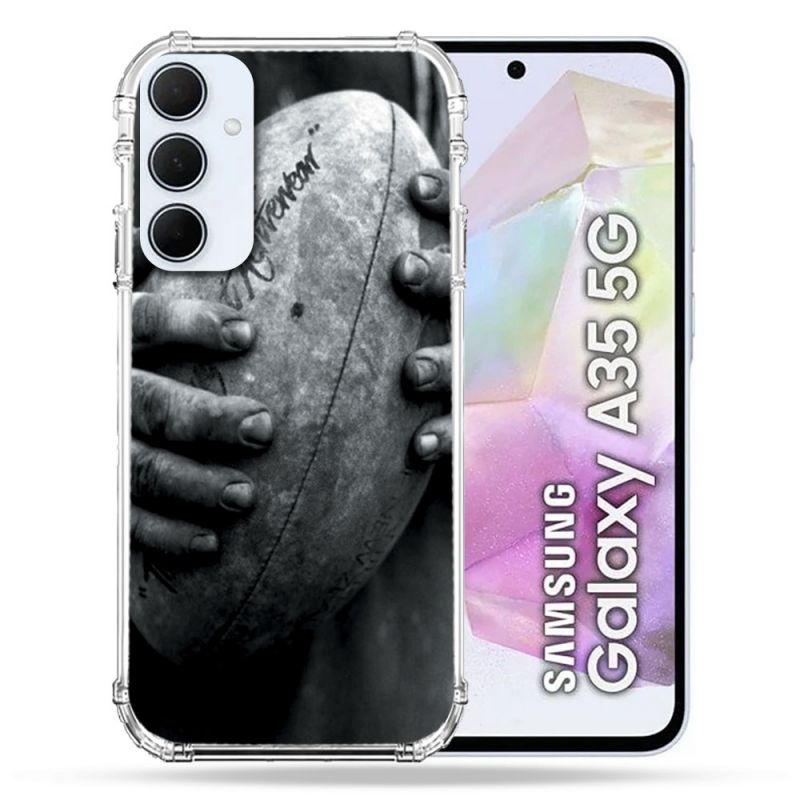 Coque Renforcé Pour Samsung Galaxy A35 5G Sport Rugby Ballon Vintage