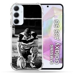Coque Renforcé Pour Samsung Galaxy A35 5G Sport Rugby Noir Blanc