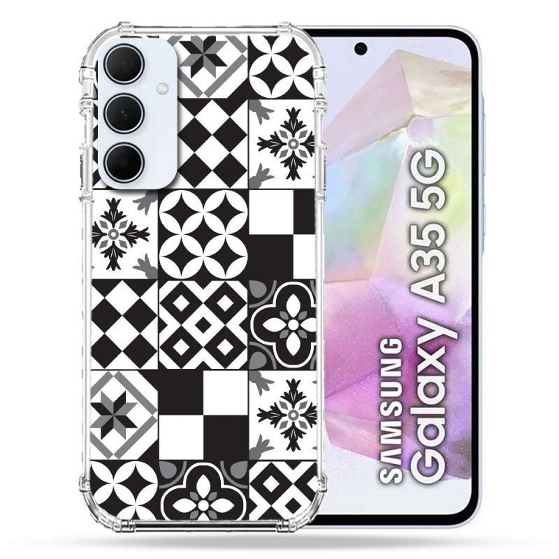 Coque Renforcé Pour Samsung Galaxy A35 5G Texture Carreau Ciment Noir