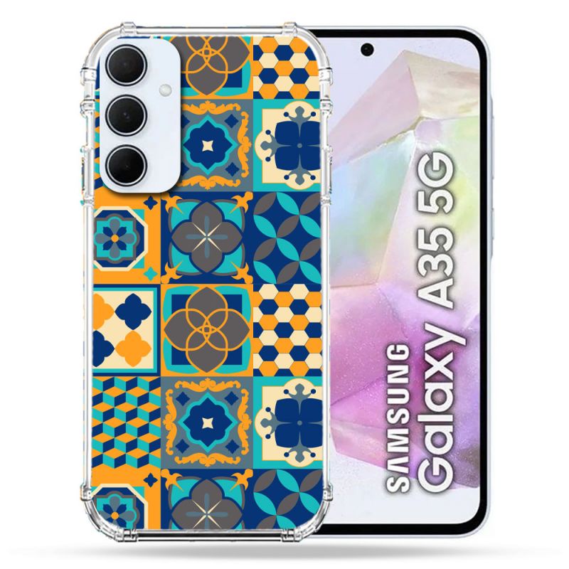 Coque Renforcé Pour Samsung Galaxy A35 5G Texture Carreau Ciment Orange