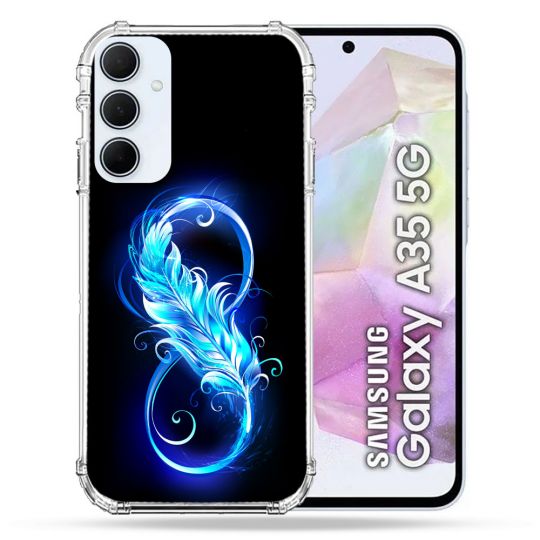 Coque Renforcé Pour Samsung Galaxy A35 5G Texture Plume Infini Bleu