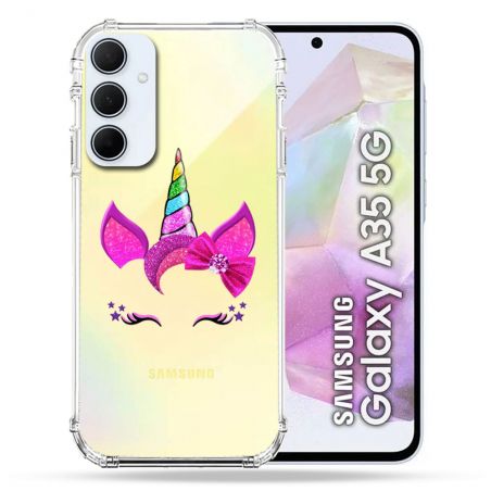 Coque Renforcé Transparente Pour Samsung Galaxy A35 5G Licorne Paillette