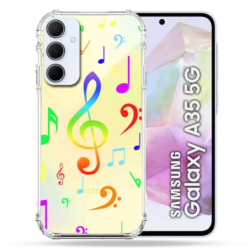 Coque Renforcé Transparente Pour Samsung Galaxy A35 5G Note Musique Colore