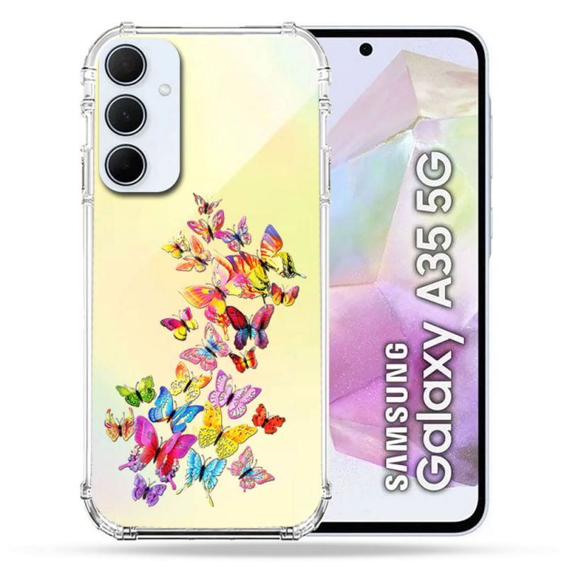 Coque Renforcé Transparente Pour Samsung Galaxy A35 5G Papillon Multicolore