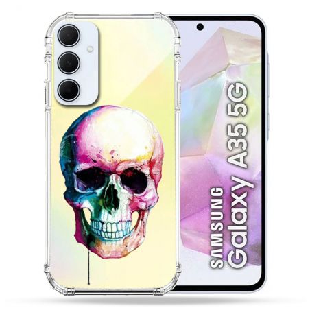 Coque Renforcé Transparente Pour Samsung Galaxy A35 5G Skull Head Crane Colore