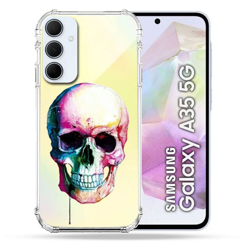 Coque Renforcé Transparente Pour Samsung Galaxy A35 5G Skull Head Crane Colore