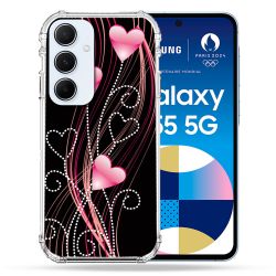 Coque Renforcé Pour Samsung Galaxy A55 5G Amour Coeur Rose Montant sur Noir