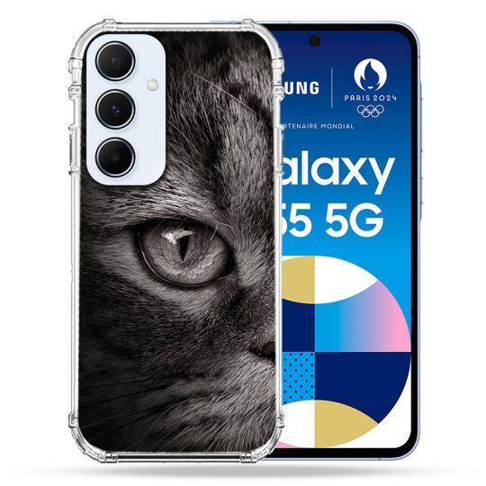 Coque Renforcé Pour Samsung Galaxy A55 5G Animal Chat Gris