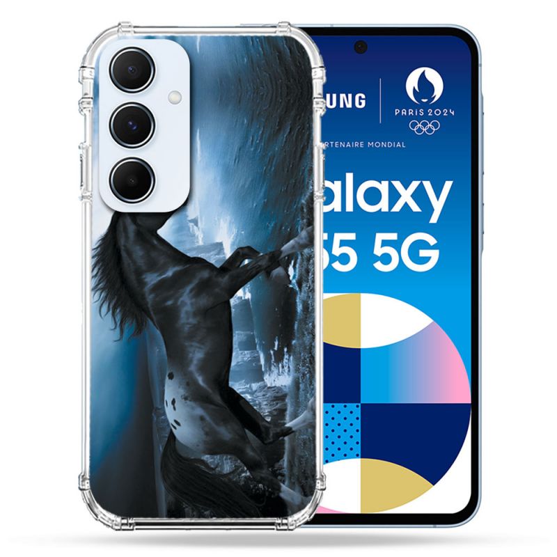 Coque Renforcé Pour Samsung Galaxy A55 5G Animal Cheval Noir