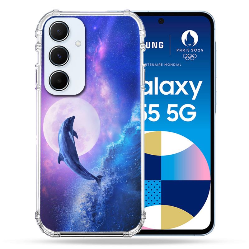 Coque Renforcé Pour Samsung Galaxy A55 5G Animal Dauphin Vague