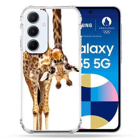 Coque Renforcé Pour Samsung Galaxy A55 5G Animal Girafe Blanche