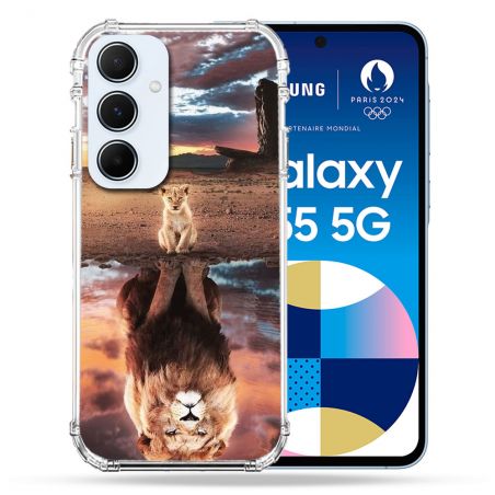 Coque Renforcé Pour Samsung Galaxy A55 5G Animal Lion Reflet