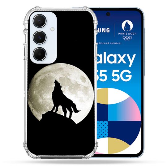 Coque Renforcé Pour Samsung Galaxy A55 5G Animal Loup Noir