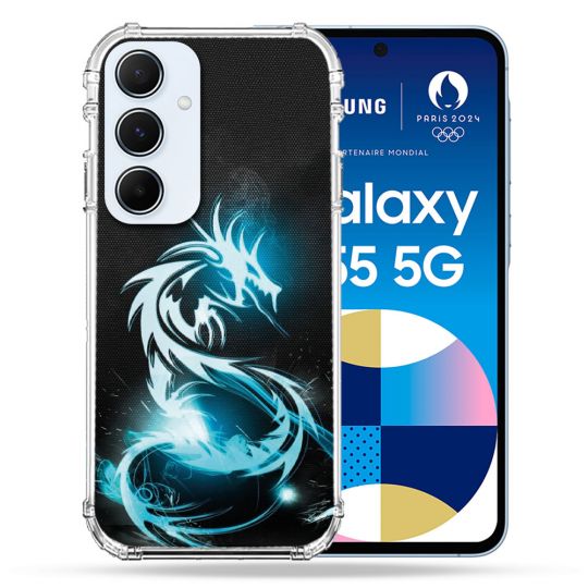 Coque Renforcé Pour Samsung Galaxy A55 5G Fantastique Dragon Bleu