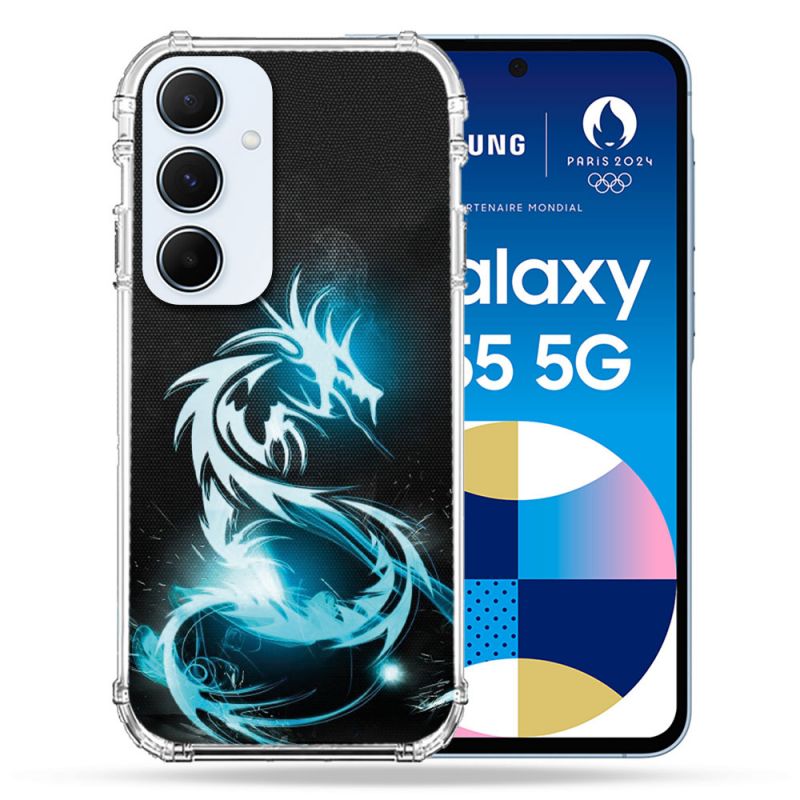 Coque Renforcé Pour Samsung Galaxy A55 5G Fantastique Dragon Bleu