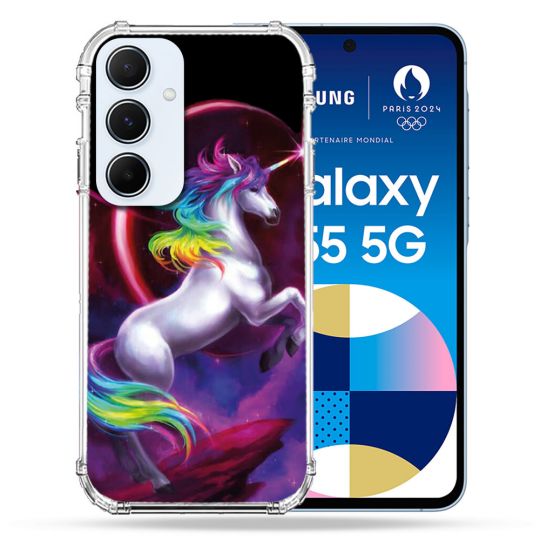 Coque Renforcé Pour Samsung Galaxy A55 5G Fantastique Licorne Arc en ciel