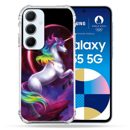 Coque Renforcé Pour Samsung Galaxy A55 5G Fantastique Licorne Arc en ciel