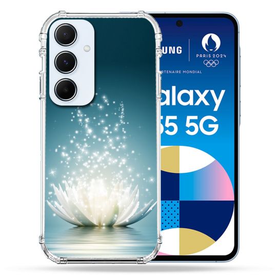 Coque Renforcé Pour Samsung Galaxy A55 5G Fleur Lotus Blanc