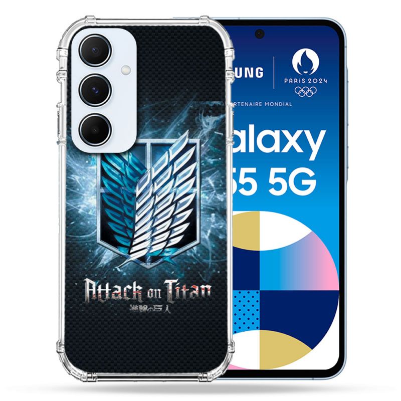 Coque Renforcé Pour Samsung Galaxy A55 5G Manga Attaque Titans Noir