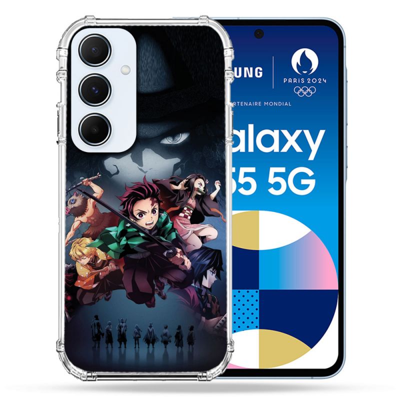 Coque Renforcé Pour Samsung Galaxy A55 5G Manga Demon Slayer Noir