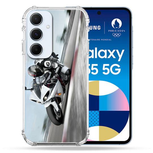 Coque Renforcé Pour Samsung Galaxy A55 5G Moto Course GP Blanche