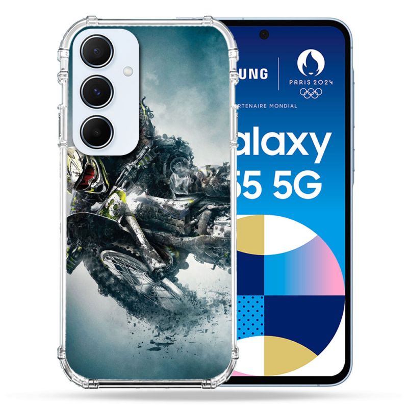 Coque Renforcé Pour Samsung Galaxy A55 5G Moto Cross Ombre