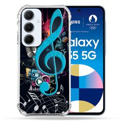 Coque Renforcé Pour Samsung Galaxy A55 5G Musique Cle Sol Bleu