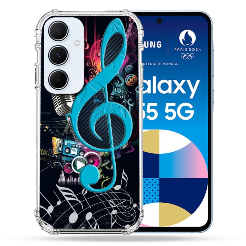 Coque Renforcé Pour Samsung Galaxy A55 5G Musique Cle Sol Bleu