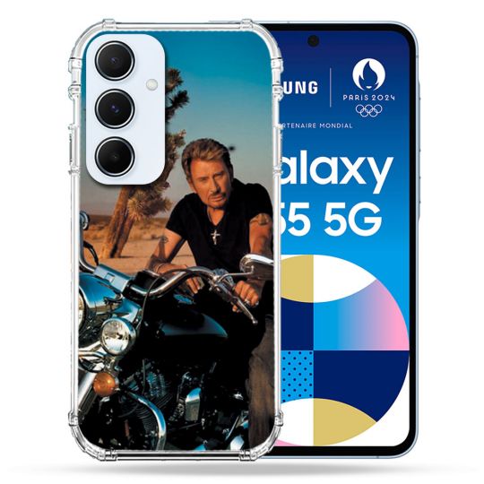 Coque Renforcé Pour Samsung Galaxy A55 5G Musique Johnny Hallyday Moto