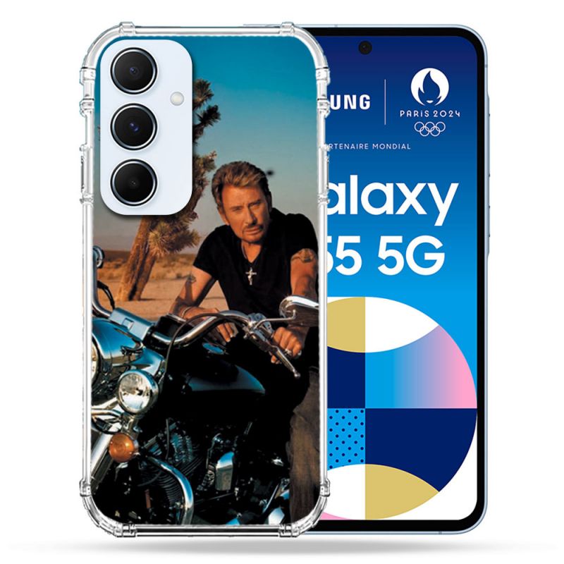 Coque Renforcé Pour Samsung Galaxy A55 5G Musique Johnny Hallyday Moto