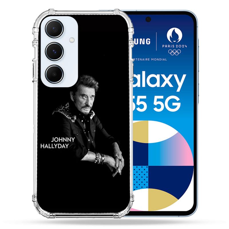 Coque Renforcé Pour Samsung Galaxy A55 5G Musique Johnny Hallyday Noir