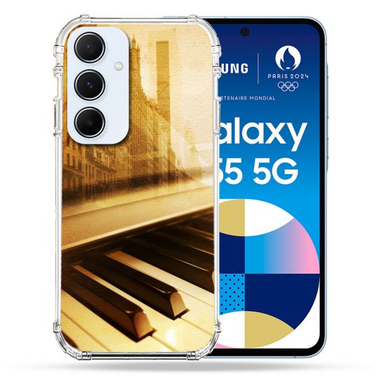 Coque Renforcé Pour Samsung Galaxy A55 5G Musique Piano Retro