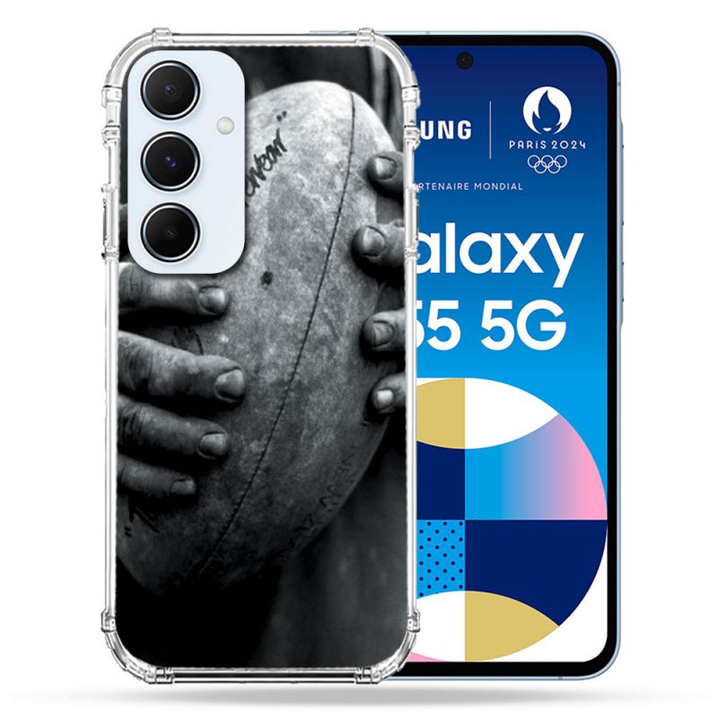 Coque Renforcé Pour Samsung Galaxy A55 5G Sport Rugby Ballon Vintage