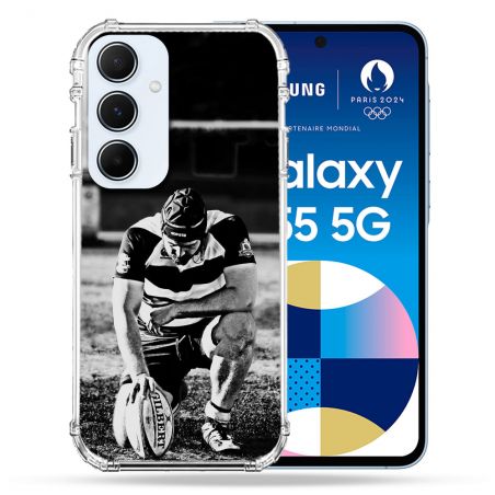 Coque Renforcé Pour Samsung Galaxy A55 5G Sport Rugby Noir Blanc