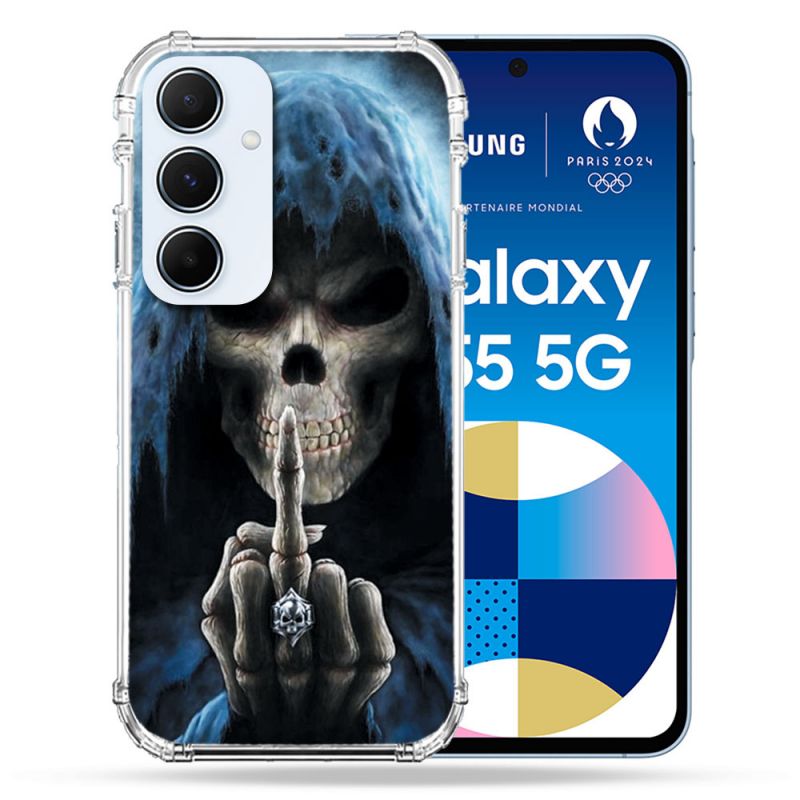 Coque Renforcé Pour Samsung Galaxy A55 5G Tete de Mort Doigt
