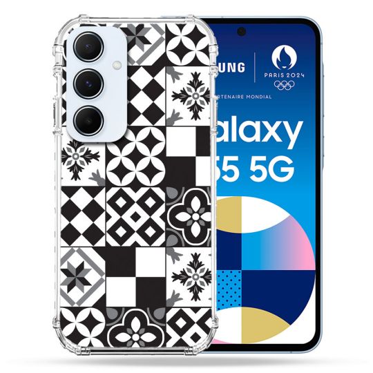 Coque Renforcé Pour Samsung Galaxy A55 5G Texture Carreau Ciment Noir