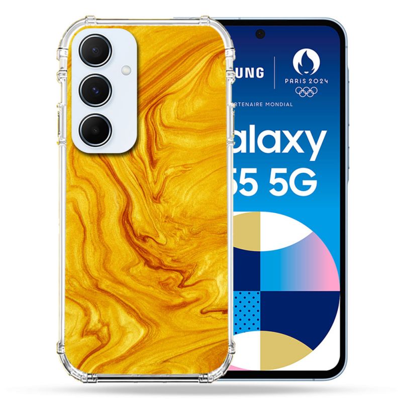 Coque Renforcé Pour Samsung Galaxy A55 5G Texture Marbre Jaune