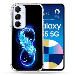 Coque Renforcé Pour Samsung Galaxy A55 5G Texture Plume Infini Bleu