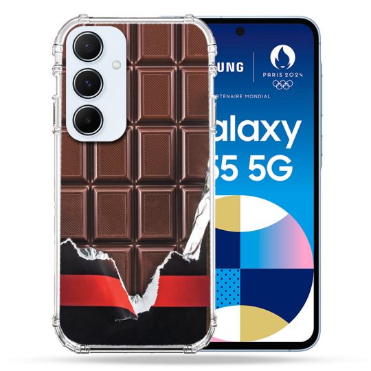 Coque Renforcé Pour Samsung Galaxy A55 5G Texture Trompe Oeil Chocolat