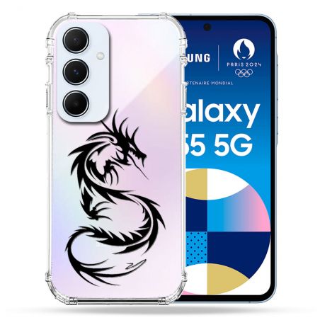 Coque Renforcé Transparente Pour Samsung Galaxy A55 5G Dragon Noir