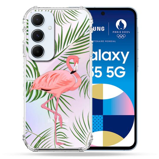 Coque Renforcé Transparente Pour Samsung Galaxy A55 5G Flamant Rose