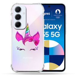 Coque Renforcé Transparente Pour Samsung Galaxy A55 5G Licorne Paillette